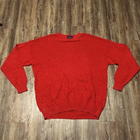 Vintage Gant Sweater Men's XL Hand Framed Checkered Knit Quilted Crewneck Ribbed - Picture 1 of 4